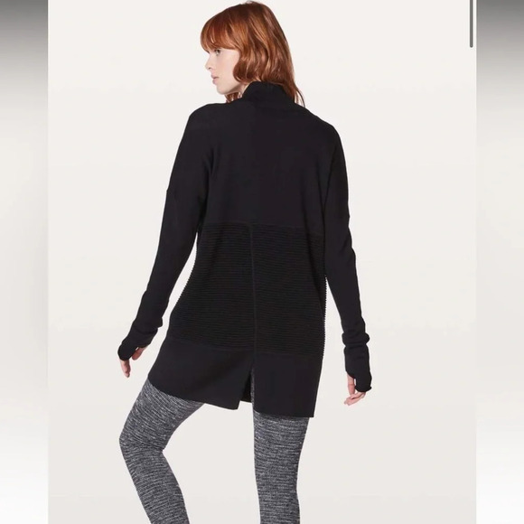 Lululemon Black Sit in Lotus Wrap Merino Wool Ribbed Cardigan Casual Women’s XS - Picture 2 of 13
